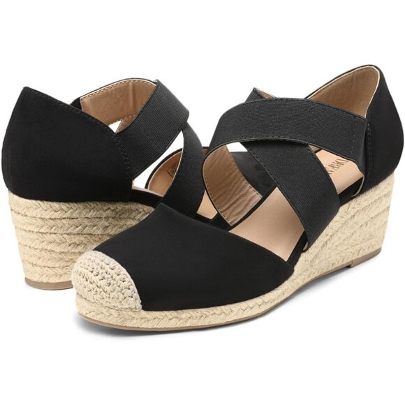 DREAM PAIRS Womens Close Toe Espadrilles Platform Slip on Elastic Criss Cross - Picture 3 of 7